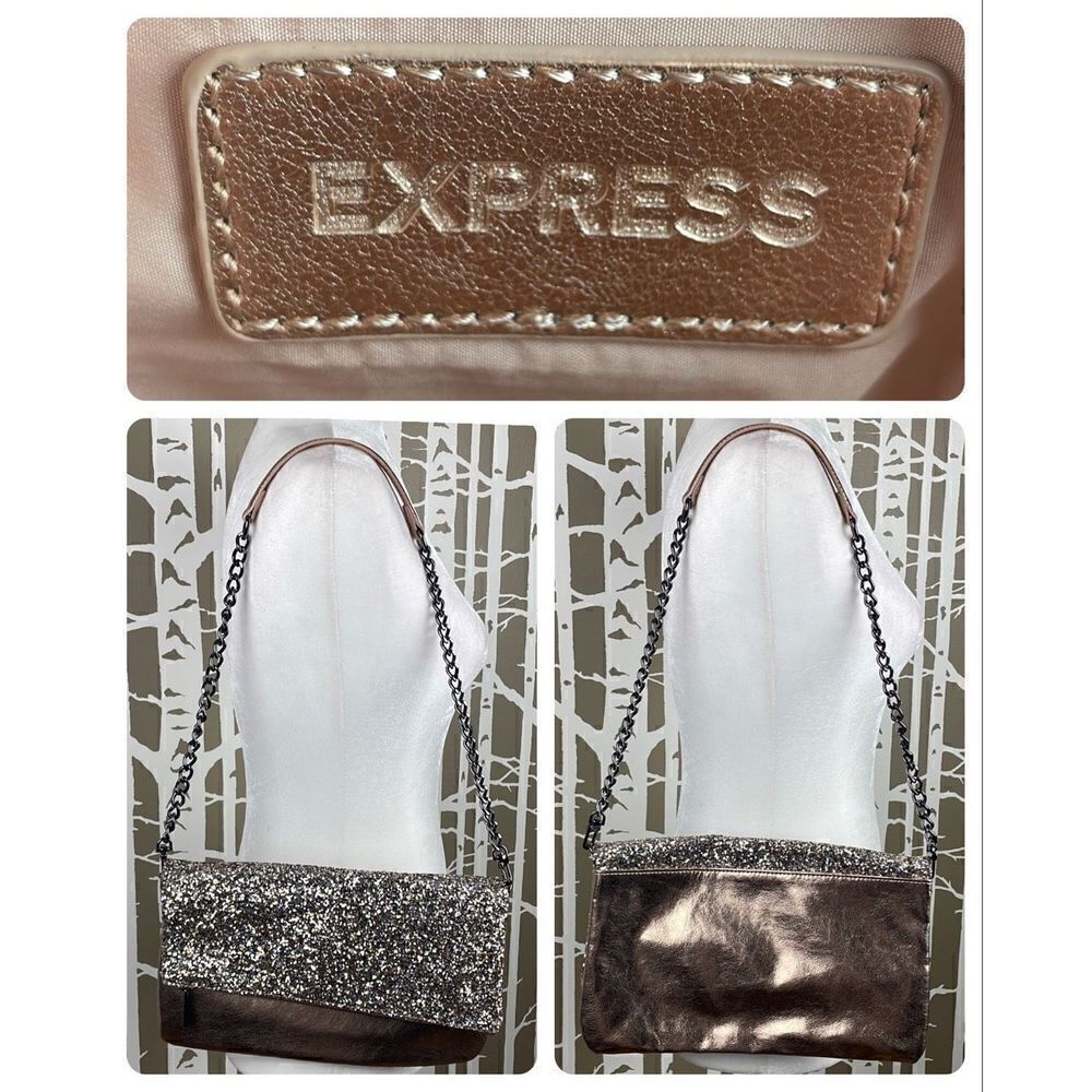 Express Rose Gold and Glitter Fold-over Chain Strap Shoulder Bag Clutch